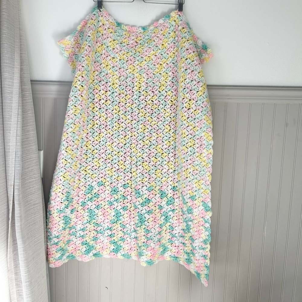 Vintage Colorful Pastel Crochet Baby Kids Blanket Afghan